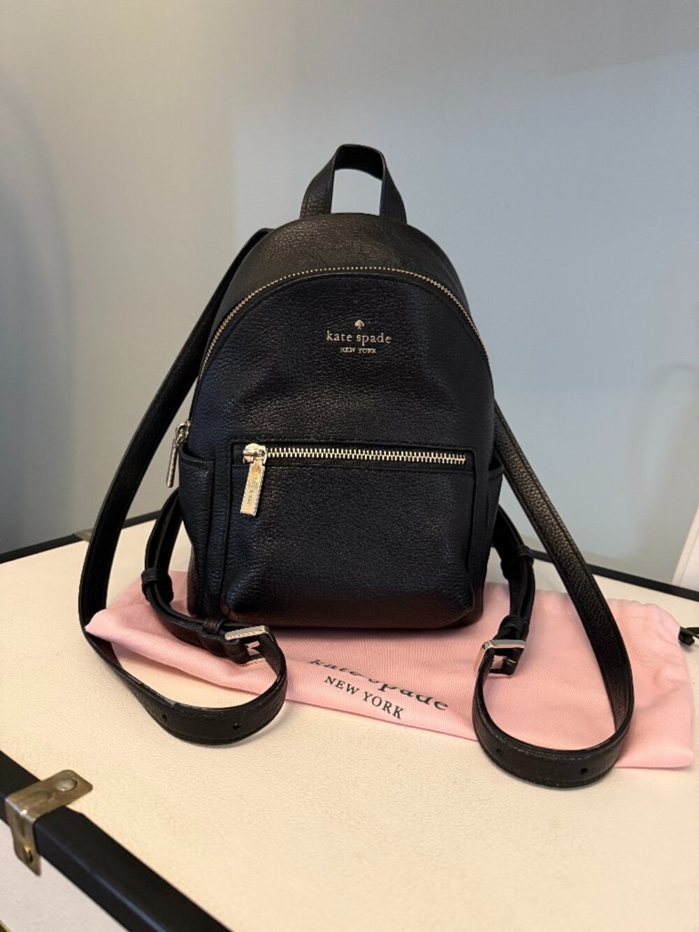 Kate Spade Jackson Medium Black Pebbled Leather Mini Backpack